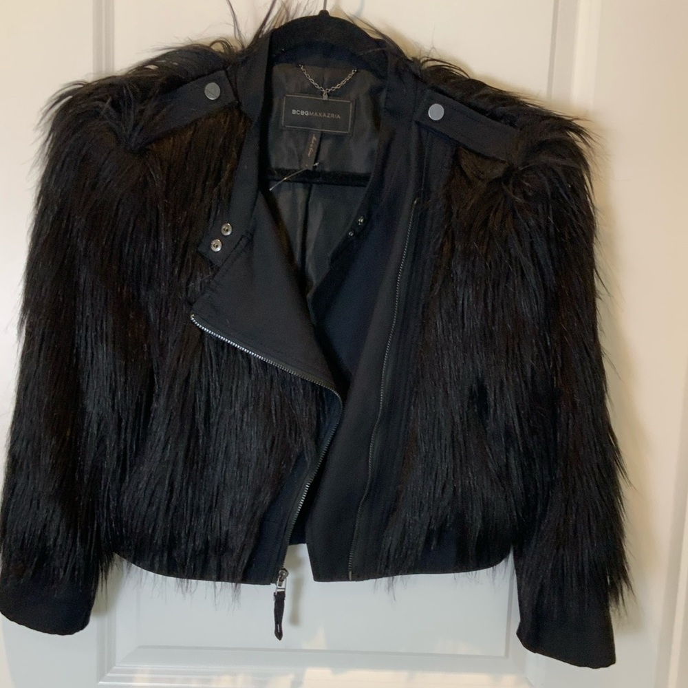 BCBG MaxAzria faux fur moto jacket